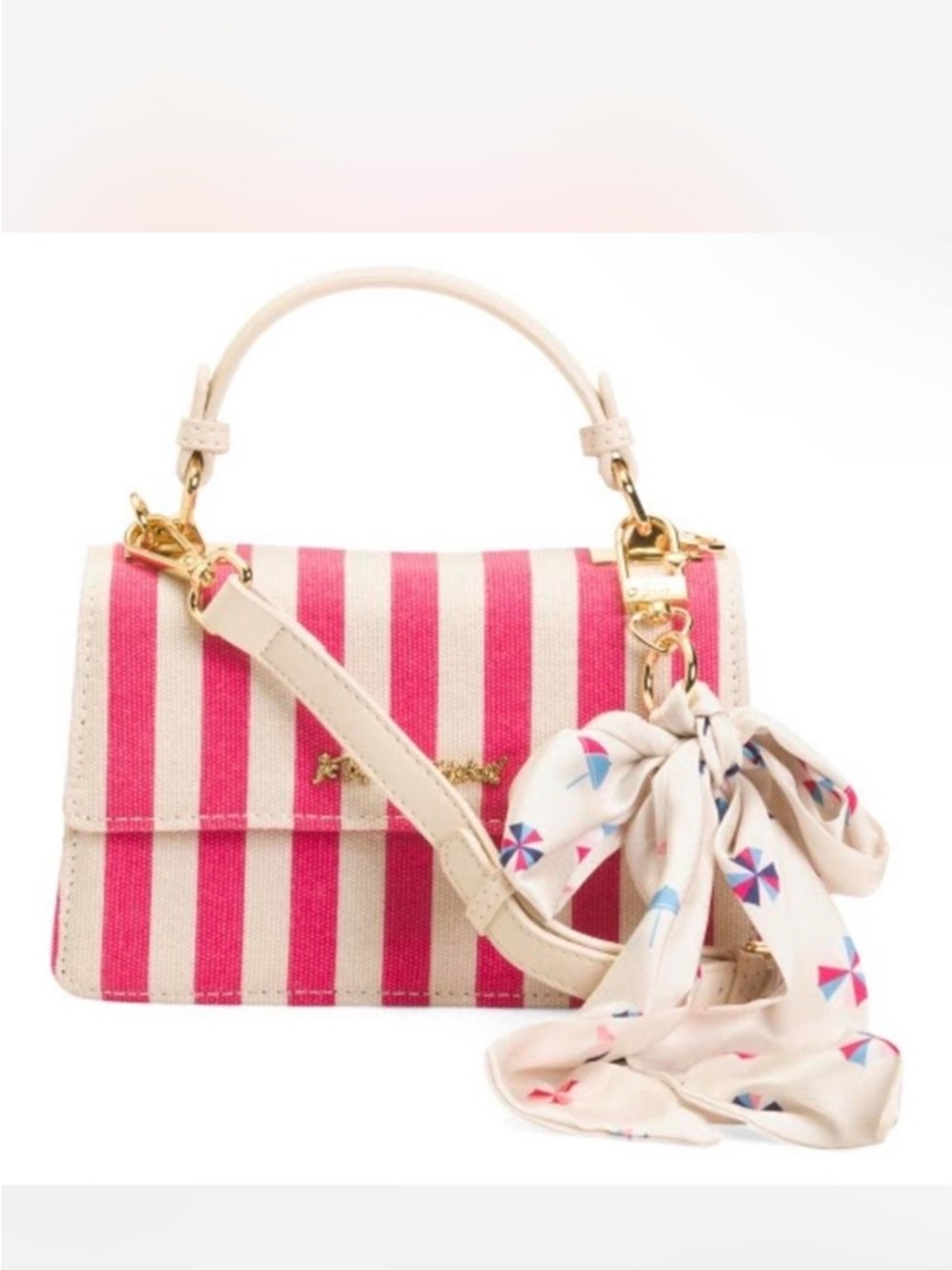 Betsey Johnson Pink Stripe Beachy Crossbody Satchel Bag NWT Barbiecore